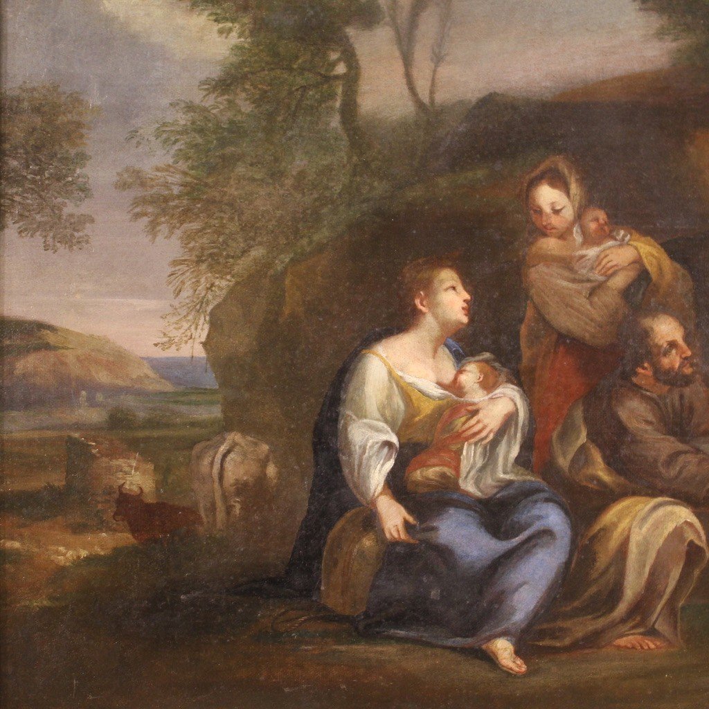 Italian Painting Landscape With Family Scene From The 18th Century-photo-4