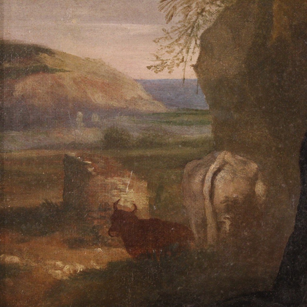 Italian Painting Landscape With Family Scene From The 18th Century-photo-6