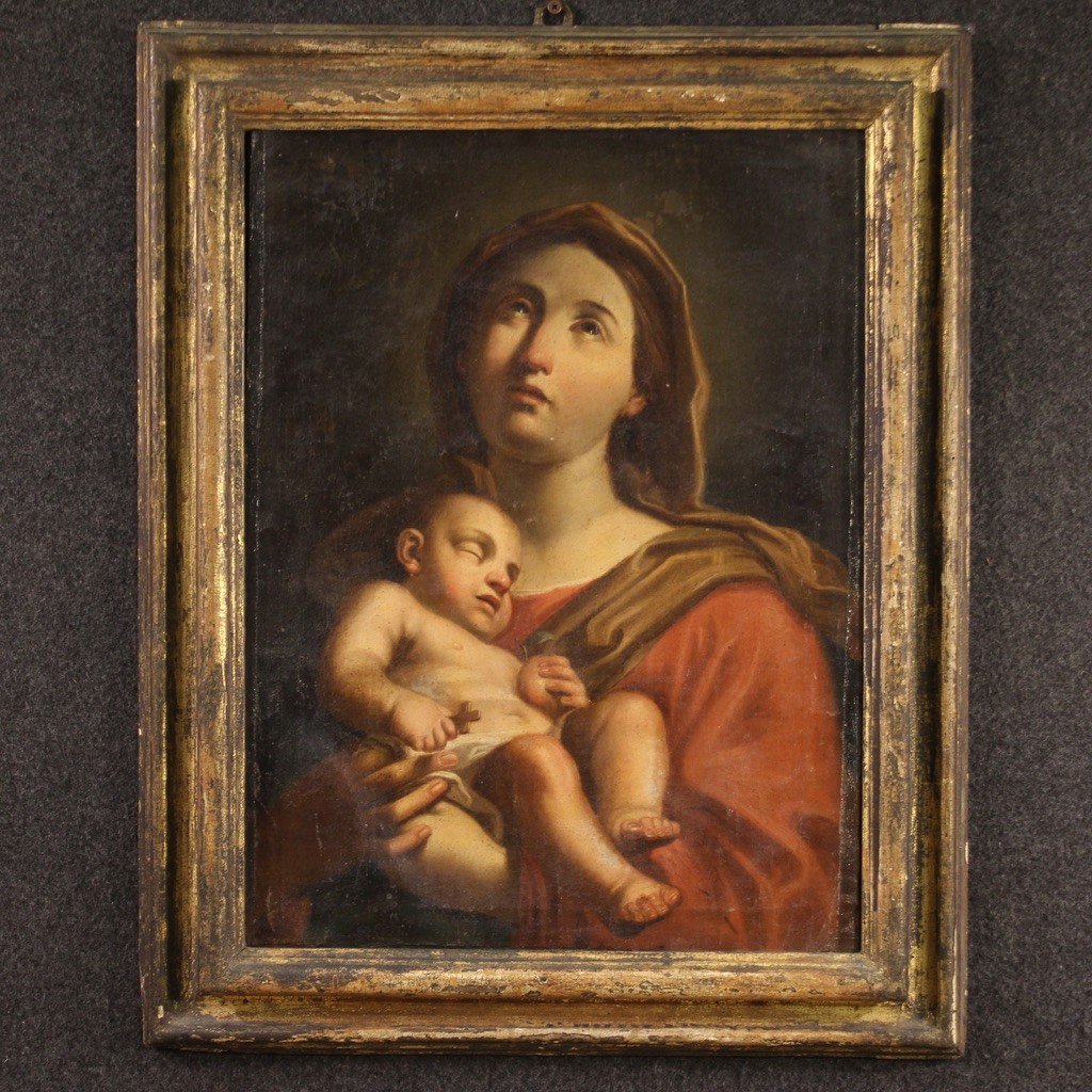 Antique Painting Madonna And Child From The 17th Century