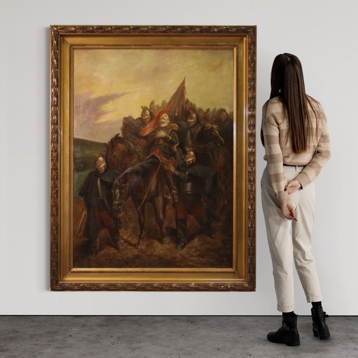 French Painting With Soldiers And Horses From The 19th Century-photo-2