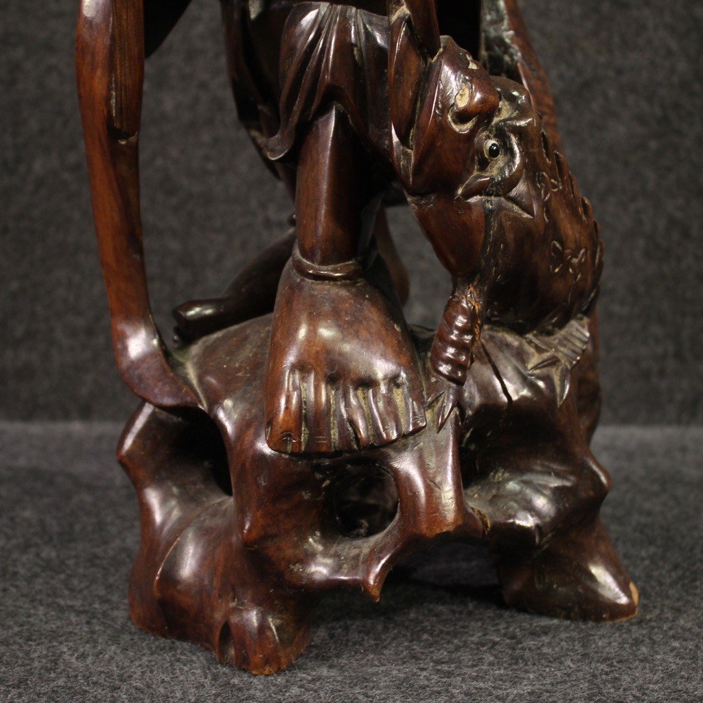 Oriental Sculpture From The 20th Century, Fisherman With Fish-photo-6