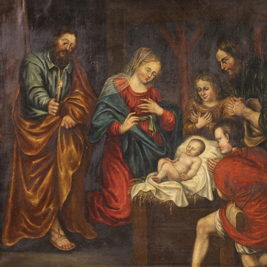 Great 17th Century French Painting, Adoration Of The Shepherds-photo-4