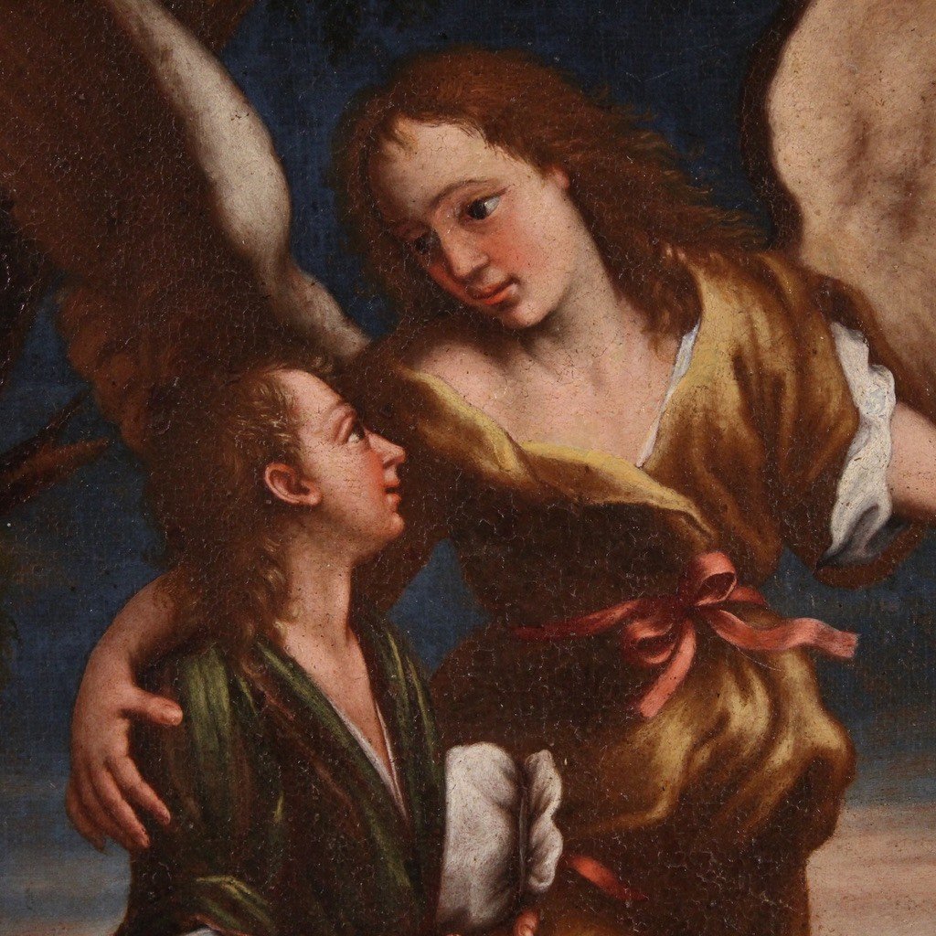 Antique Italian Painting From The 17th Century, Tobias And The Angel-photo-2