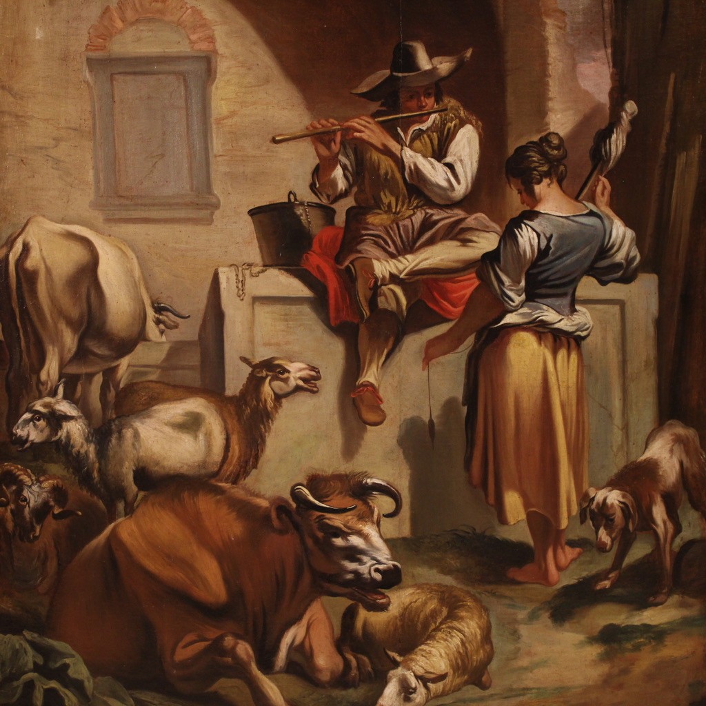 Grand Tableau Italien Du 18ème Siècle, Scène Pastorale