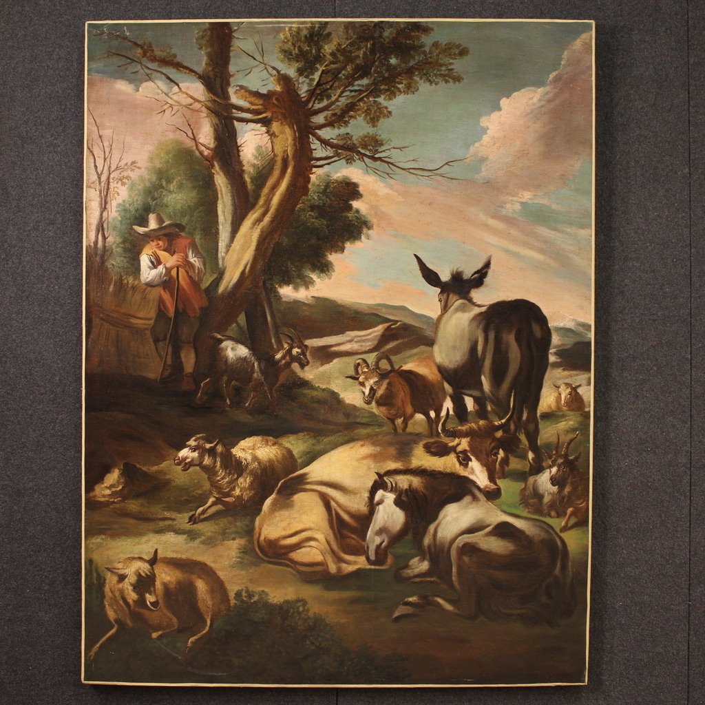 Peinture Italienne Du 18ème Siècle, Scène De Genre Pastorale-photo-2