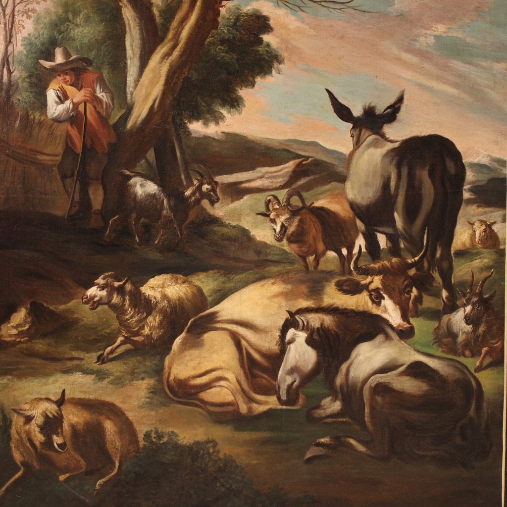 Peinture Italienne Du 18ème Siècle, Scène De Genre Pastorale-photo-4