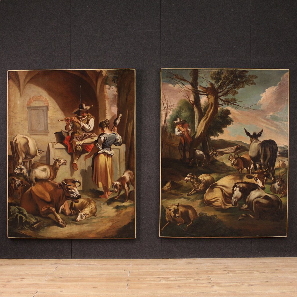 18th Century Italian Painting, Pastoral Genre Scene-photo-1