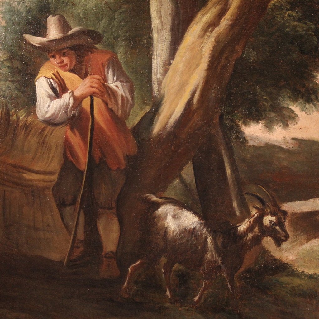 Peinture Italienne Du 18ème Siècle, Scène De Genre Pastorale-photo-2