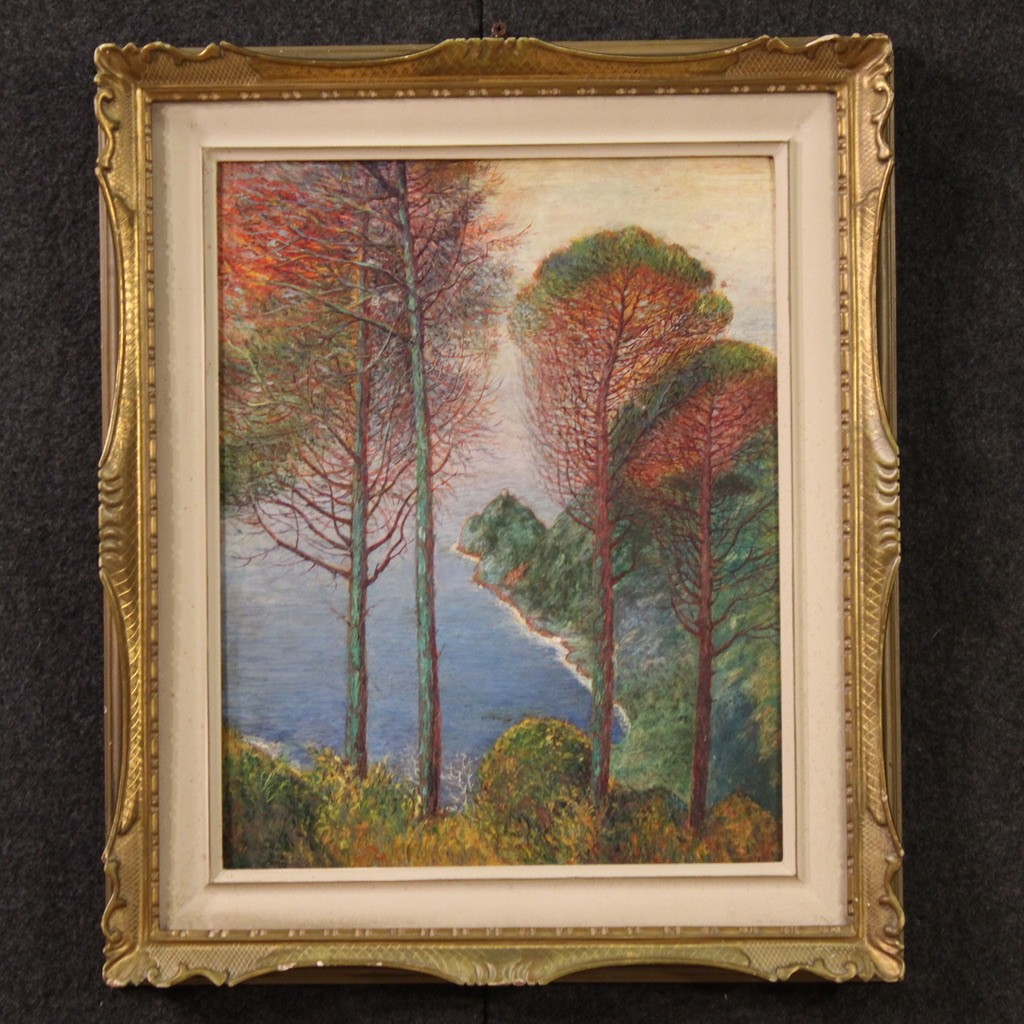 Tableau Italien Signé Paysage Du 20ème Siècle