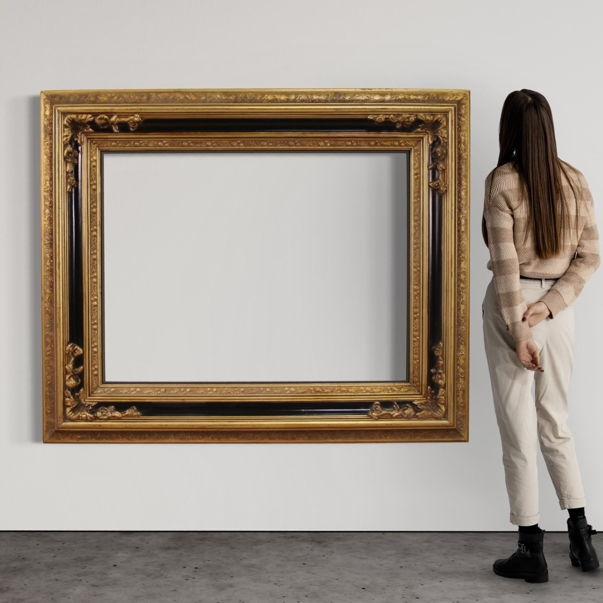 Large 20th Century Lacquered And Gilded Frame-photo-2