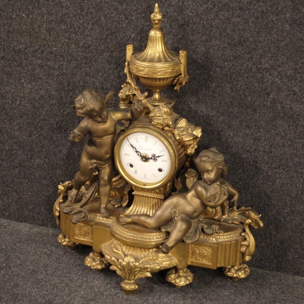 Horloge Français En Bronze Et Antimoine Doré-photo-2