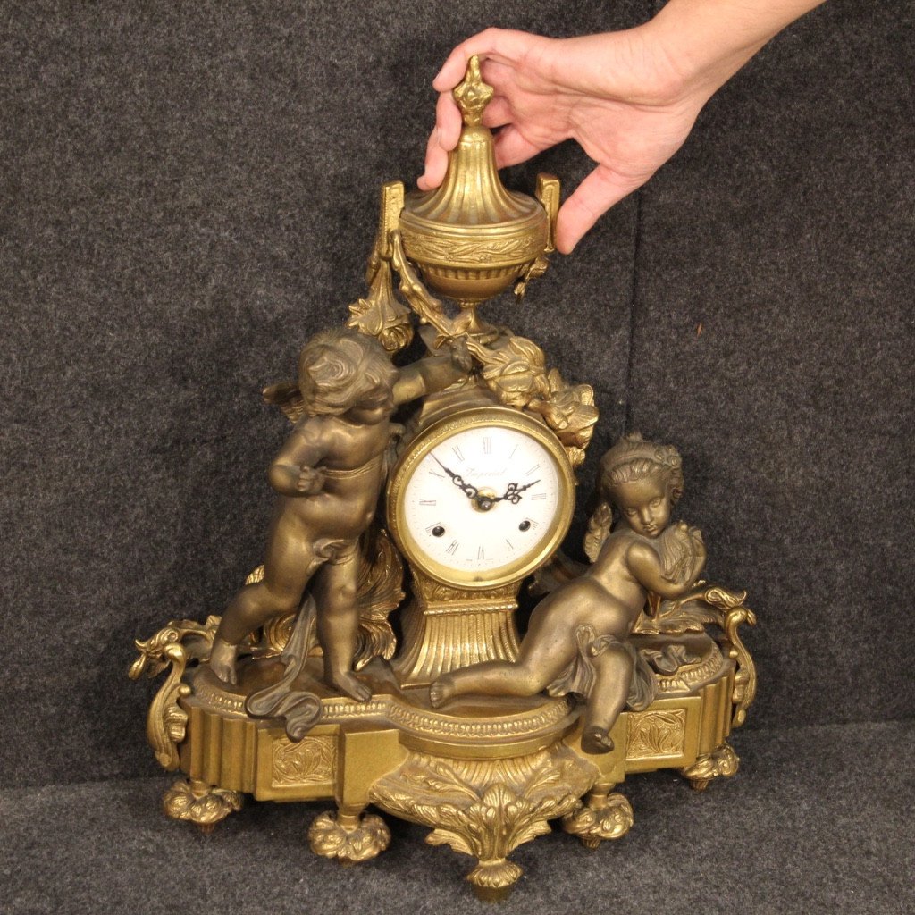 Horloge Français En Bronze Et Antimoine Doré-photo-8