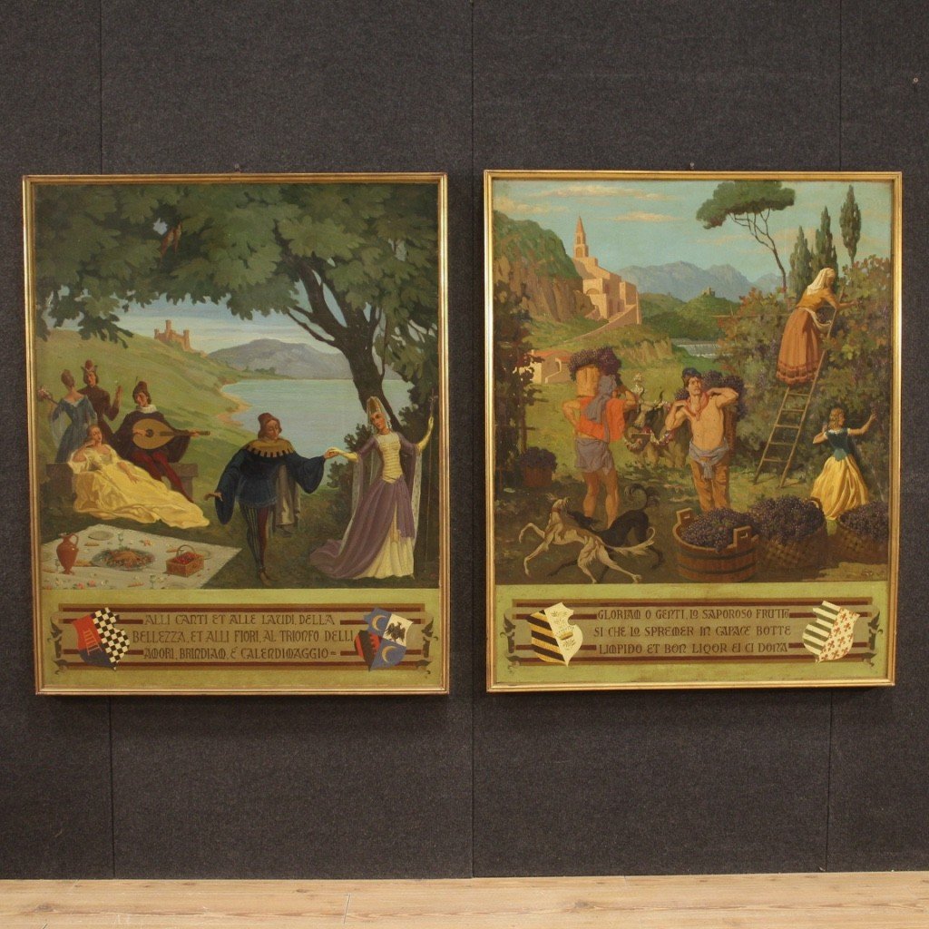 Italian Landscape Painting With Characters From 20th Century-photo-3