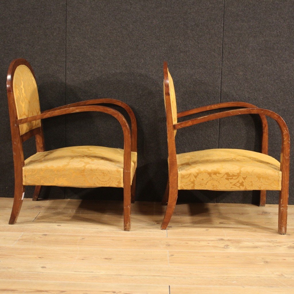 Pair Of Armchairs In Wood And Fabric-photo-2