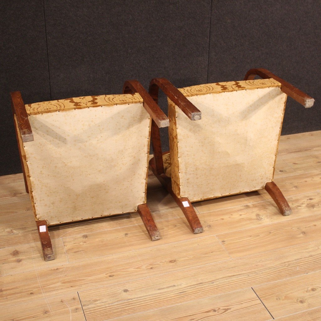 Pair Of Armchairs In Wood And Fabric-photo-7