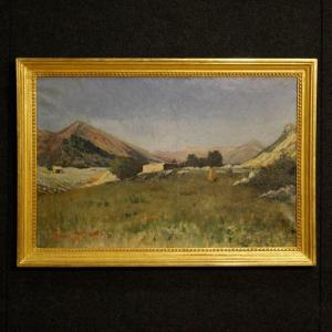 Peinture Italienne Paysage Avec Chasseur Daté 1899