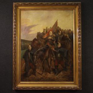 Grand Tableau De La Seconde Moitié Du 19ème Siècle, Soldats Et Cheval