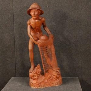 Grande Sculpture Orientale En Bois Du 20ème Siècle