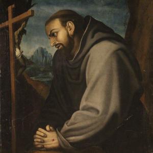 Antique Italian Painting Saint Francis From 18th Century