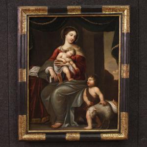 Italian Painting Madonna With Child And Saint John From The 18th Century