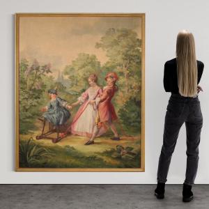 Tableau Huile Sur Toile Promenade Dans Le Parc Du 20ème Siècle