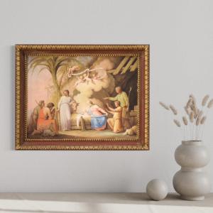 Painting Tempera On Paper Adoration Of The Shepherds From 19th Century