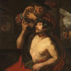 Peinture Mythologique Du 17ème Siècle, Bacchus Et l'Allégorie Du Mois d'Octobre