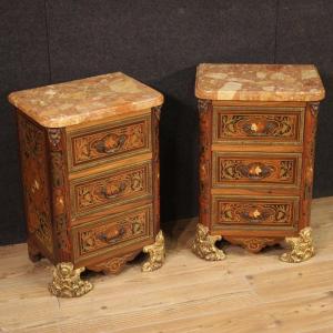 Refined Pair Of Boulle Style Bedside Tables