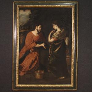 Great 17th Century Italian Painting, Christ And The Samaritan Woman At The Well