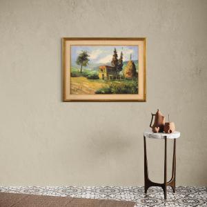 Signed Painting Landscape Of Countryside From The 20th Century
