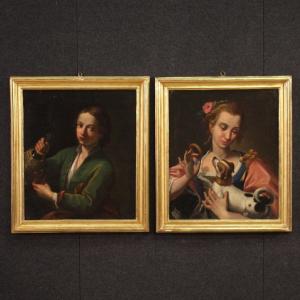 Pair Of Italian Portraits Paintings From The 18th Century