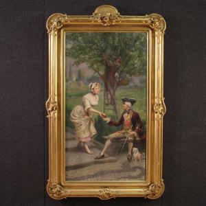 Gallant Scene Painting Signed G. Mantegazza From 19th Century