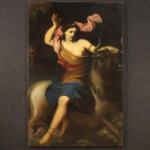 Antique Spanish Painting From The 17th Century, The Rape Of Europa