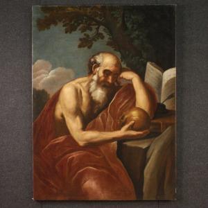 Great 17th Century Italian Painting, Saint Jerome In Meditation