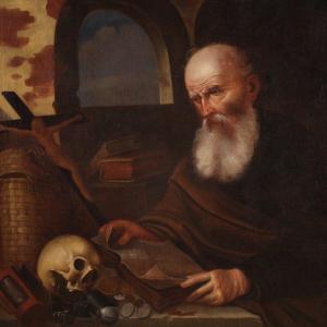 Great 17th Century Flemish Painting, Saint Jerome In His Study