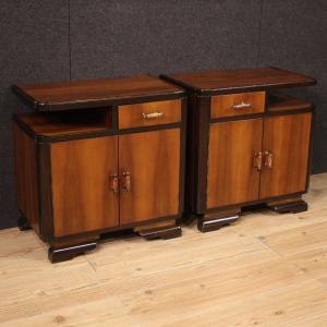 Pair Of Italian Deco Style Bedside Tables From The 20th Century