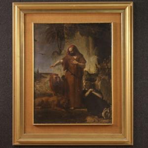 Antique Painting From The 19th Century, Saint Anthony The Abbot Buries Saint Paul