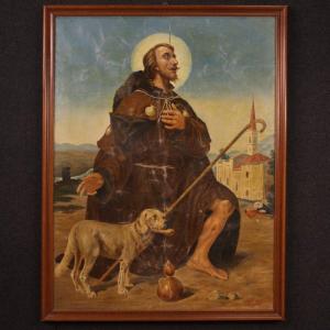 Religious Painting Oil On Canvas Saint Roch From The 20th Century