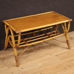 Design Coffee Table In Bamboo And Woven Wood From The 70s