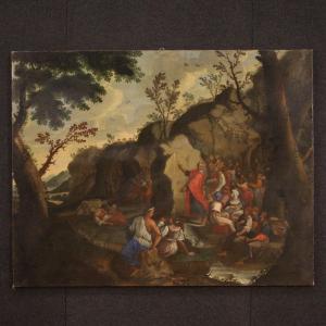 Tableau Religieux Du 18ème Siècle, Moïse Faisant Jaillir l'Eau Du Rocher