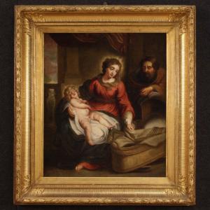 Flemish Religious Painting Holy Family From 18th Century