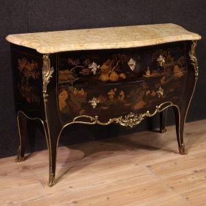 Commode De Style Louis XV Laquée Chinoiserie Du 20ème Siècle