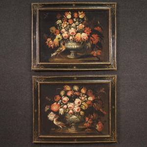 Paintings From The Lombard School Of The 17th Century, Pair Of Still Life With Vase Of Flowers