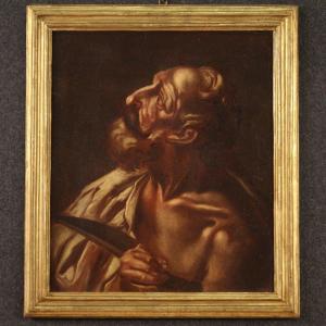 Religious Oil Painting On Canvas Of Saint Bartholomew From The 17th Century