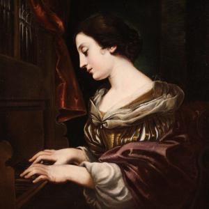 Peinture Italienne Du 17ème Siècle, Sainte Cécile à l'Orgue