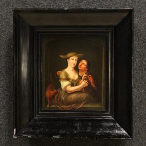 Antique Flemish Painting Genre Scene From 18th Century