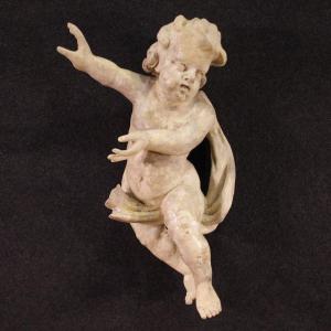 Antique Italian Wooden Sculpture Of A Cherub From The 18th Century