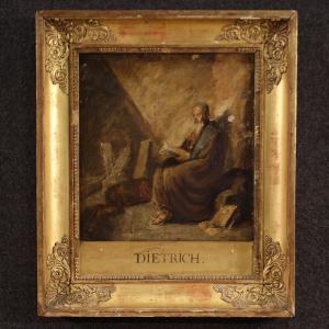 Antique Painting On Panel Depicting Hermit From The 18th Century