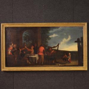 Italian Painting Bamboccianti Genre Scene From The 17th Century