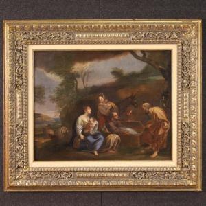 Italian Painting Landscape With Family Scene From The 18th Century